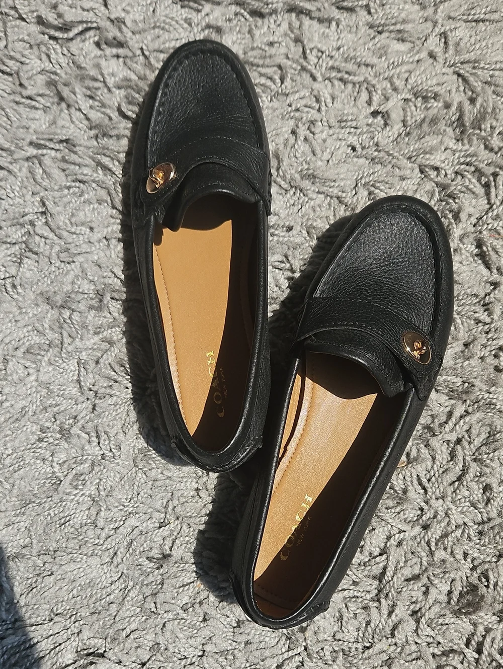 Coach Black Leather Loafers with Gold Accent